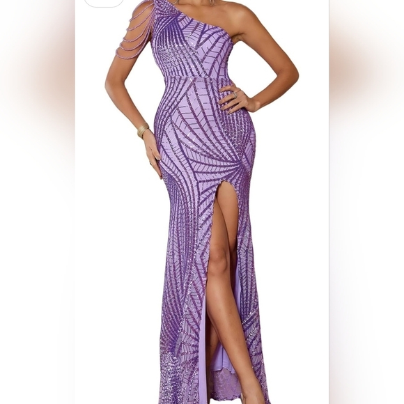 Glamorous One-Shoulder Lavender Gown - Picture 4 of 11